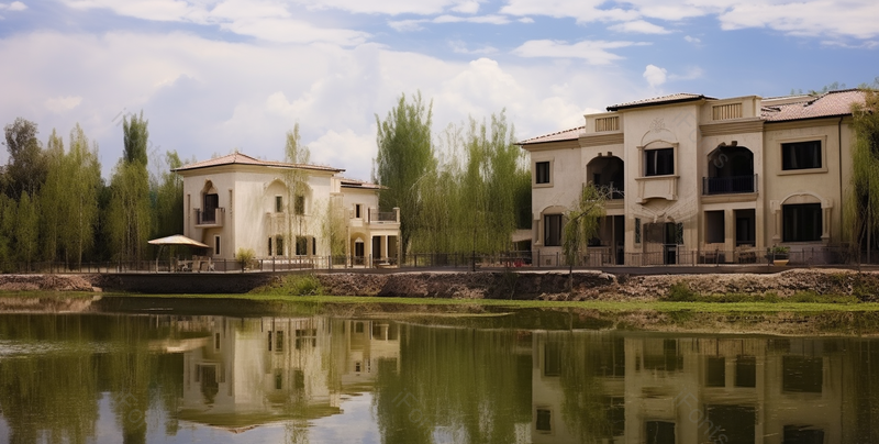 绿色清新的别墅外景清晰的摄影图高清的图片蓝天白云建筑设计,高清,摄影图,摄影图片,图片大全,摄影图免费下载